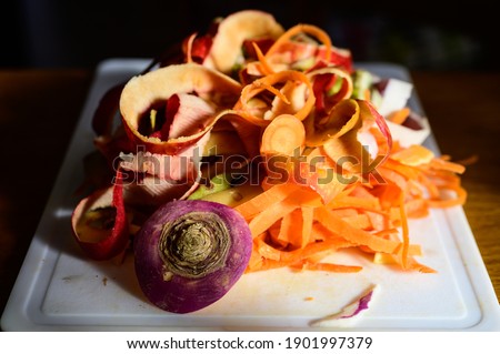 fruit and vegetable peelings on a board, composting, waste Photo stock © 