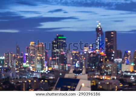 Blur bokeh of city lights skyline background
