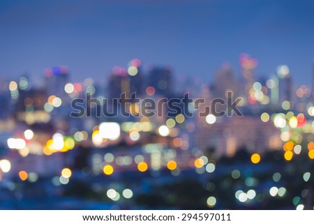 Abstract blur bokeh of city skyline during twilight