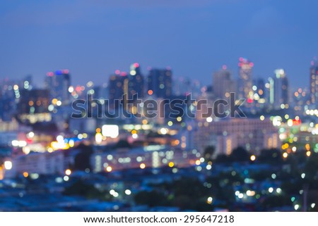 Abstract blur bokeh of city light skyline during twilight