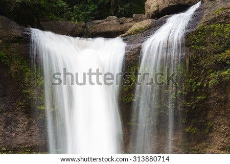 Closed up deep forest waterfalls locate in deep forest jungle