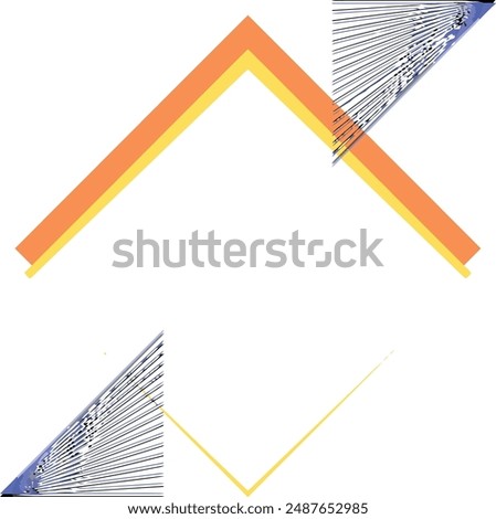 Abstract geometric design with blue triangles, black lines, and orange yellow diamond. Perfect for modern backgrounds, tech themes, and artistic concepts.