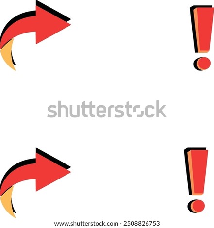 Two red arrows and exclamation marks, suitable for illustrating urgency, direction, warning, or attention in business presentations or marketing materials.