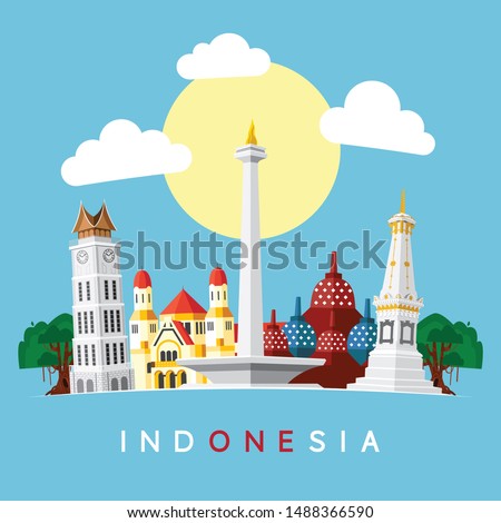 Indonesia Landmarks Flat Vector Illustration