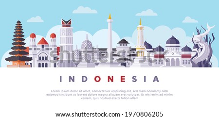 Famous Indonesia Landmarks Flat Vector Illustration