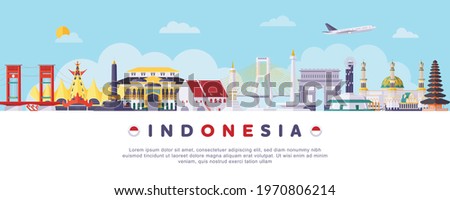 Famous Indonesia Landmarks Flat Vector Illustration