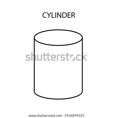 Vector black linear cylinder for game, icon, package design, logo, mobile, ui, web, education. Cylinder on a white background. Pedestal template for your design. Outline. Geometric figures.