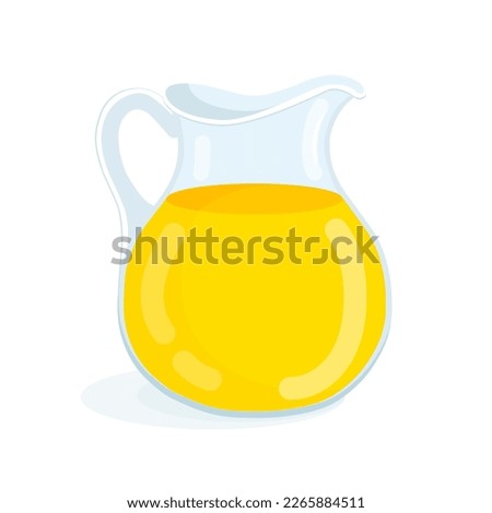 Orange lemon juice in a glass decanter. Vector illustration of a citrus drink in a jug. Summer fresh healthy drink.