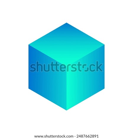 Vector cube with gradients for game, icon, packaging design or logo. Cube illustration isolated on white background. Minimalist style abstract cube icon. Platonic solid. Icon.