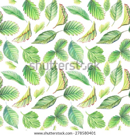 Seamless pattern with leaves. Drawing with colored pencils.Colorful drawing of leaves. Can be used for gift wrapping paper and other background.