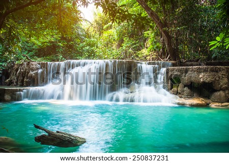 Huay Mae Khamin waterfall with day noon light in tropical forest, Thailand
