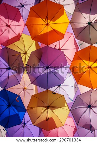 colorful umbrellas. color umbrellas urban decoration.