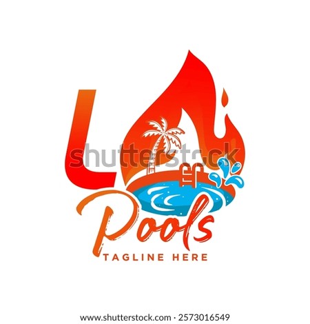 Logo design of a swimming pool on fire in Los Angeles