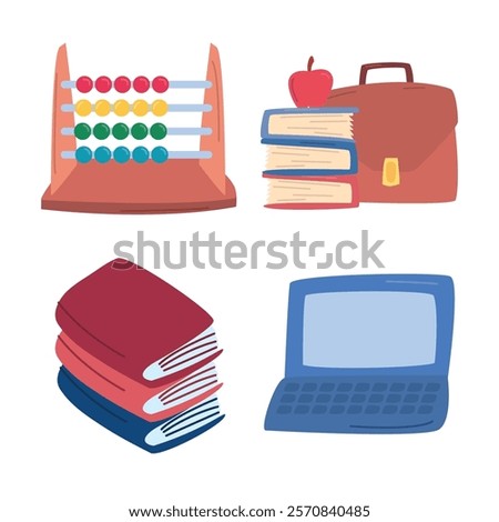 Colorful school supply texture tonal style icons