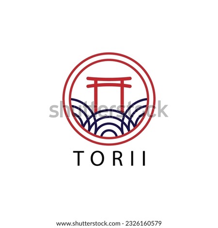 Japanese torii gate logo icon line art vector illustration design