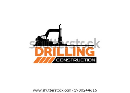 Contractor, trench digger and drilling rig logo design inspiration Heavy equipment logo vector for construction company. Creative excavator illustration for logo.