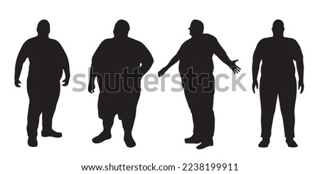 4 black silhouettes of a fat man in different poses on a white background