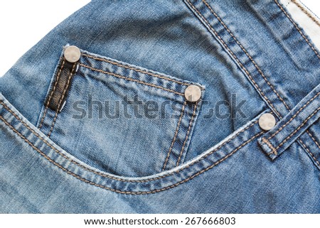 Part of denim with pockets isolated on white background