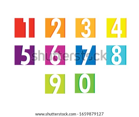 Colorful paper cut number set from zero to nine in square shape , 3d number set vector illustration .