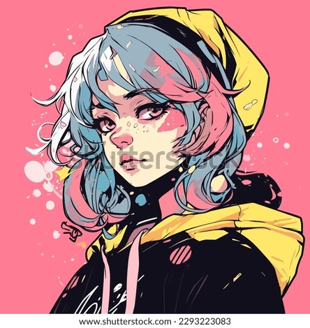 Anime young girl lady street style, vector art 2D, vector art, cute face, japanese japan cool modern , modern vibe, animation, model