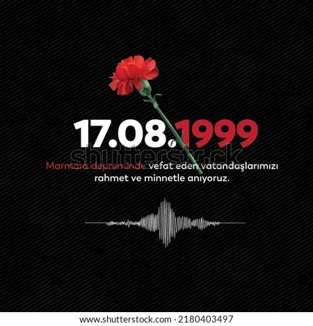 17 Ağustos 1999 Marmara Depremi
Carnation and sound wave on black background. translation: 17.08.1999. Marmara earthquake ストックフォト © 
