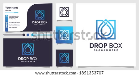 Box logo with gradient drop outline style and business card design template Premium Vector