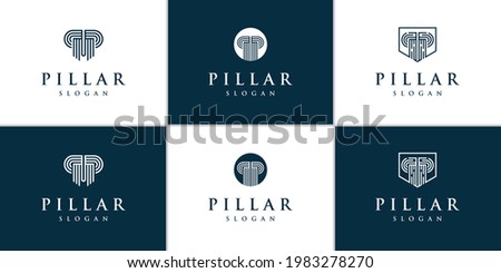 Set of pillar logo template with creative line art concept