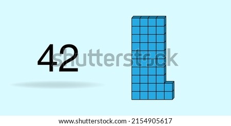 Blue unit cube, counting number, and black number 42