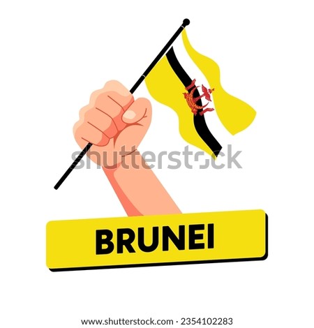 happy independence day brunei darussalam 23 february. hands holding brunei darussalam flag on white background. vector flat illustration design. suitable for poster, banner and social media post