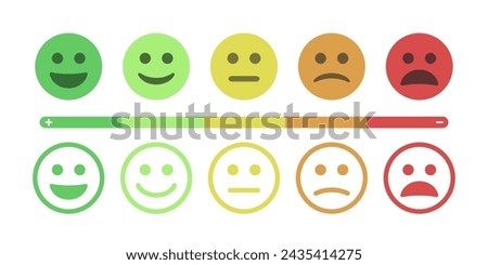 Emoji set flat design editable. Emoticon rating feedback. emoji outline vector. Satisfaction rating. Excellent, Good, Medium, Poor, Very Poor.