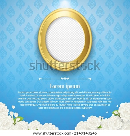 Template thai pattern background for greeting card, advertising, web site, flyers, posters with beautiful white jasmine Flower with modern line Thai pattern traditional concept. Perfect realistic