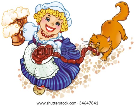 Oktoberfest lady. A humorous vector drawing of festival