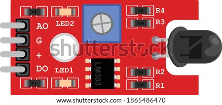 KY026 sensor, Flame sensor module, IR temperature detector top view illustration, electronics component for minor project, sensor for arduino, raspberry pi, and other micro controller  