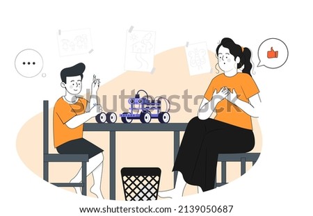 Happy mother with her kid, Kid making robot with his mother, robotics, mother happy with kid learning of robotics, robotics ai, iot , coding courses, stem education, maker space, tinkering lab