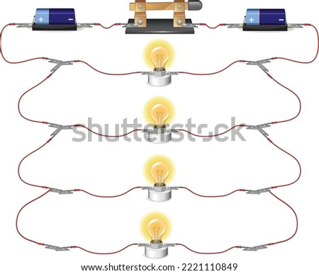 parallel circuit, basic electric circuits experiment, flat design illustration, Kirchhoff voltage law, Kirchhoff current law, simple electric circuit, on-off circuit