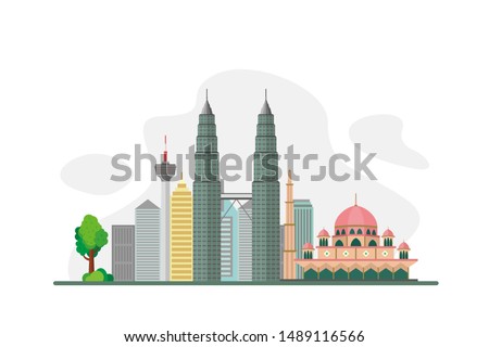 Malaysia Famous Landmarks Travel Flat Concept Vector Illustration, Suitable for Background, Banner, Wallpaper, Advertising Illustration