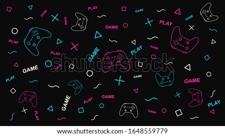 Game background with game pad and graphic elements. Joystick sign. Outline design vector illustration.