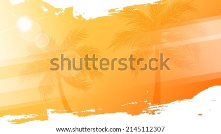 Summertime background with palm trees, summer sun and white brush strokes for your season graphic design. Hot Sunny Days. Vector illustration.