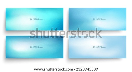 Blurred horizontal banners with soft blue colored gradients. Set of azure defocused abstract smooth templates for creative graphic design. Vector illustration.