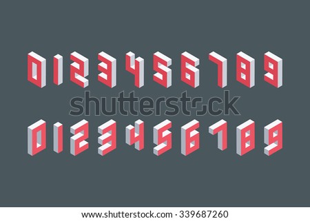 Collection of the isometric numbers. Three-Dimensional elements. Vector illustration.