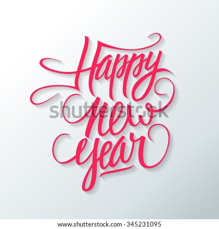 Happy New Year Hand Drawn Text Design. Greeting Card. Vector Illustration. - 345231095