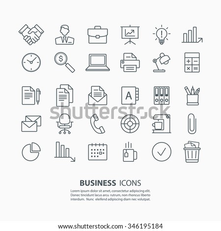 Outline business and office icons set. Vector illustration.