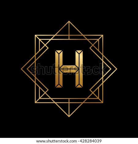 Letter H gold logo design template. H letter golden outline monogram. Gradient vector illustration.