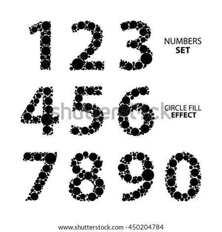Set of numbers made from dots. Circle fill effect. Vector illustration.