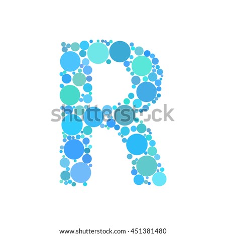 Letter R made from dots. Circle fill effect. Vector illustration.