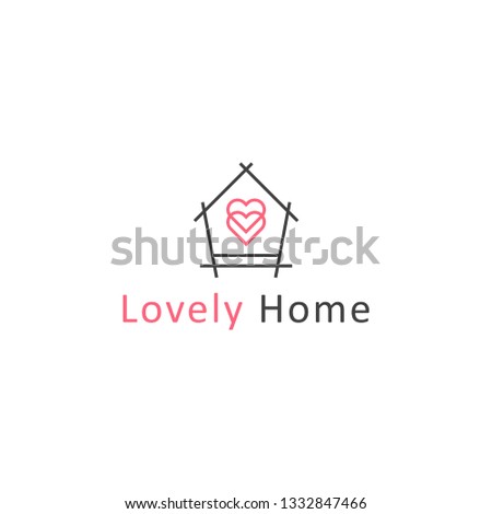 Lovely home outline stroke logo vector with 2 love shapes gathering modern design logo style isolated