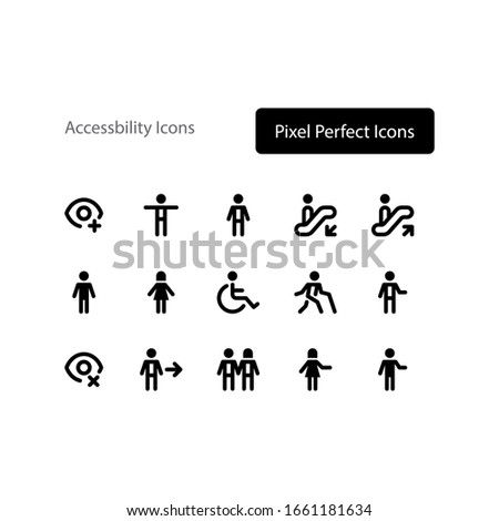 Accessibility icon set vector isolated with wheel chair disability person pixel perfect icon set