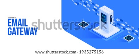 Minimal email gateway concept Emails passing through Email checking Scanning email. Can use for web banner, infographics, hero images. Flat isometric vector illustration isolated on white background.