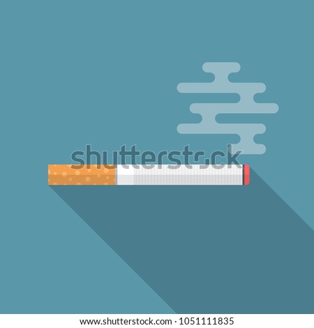 Cigarette icon with long shadow. Flat design style. Cigarette simple silhouette. Modern, minimalist icon in stylish colors. Web site page and mobile app design vector element.
