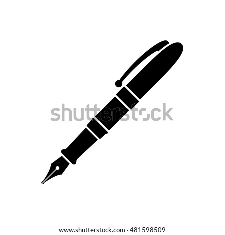 Pen icon. Black simple icon isolated on white background. Fountain pen silhouette. Web site page and mobile app design vector element.
